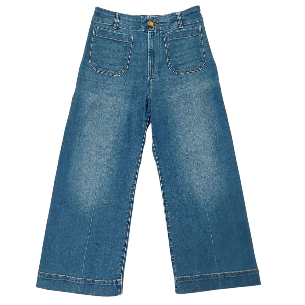 Maeve Anthropologie The Colette Crop Wide-Leg Jeans Womens 31 Blue Minimalist